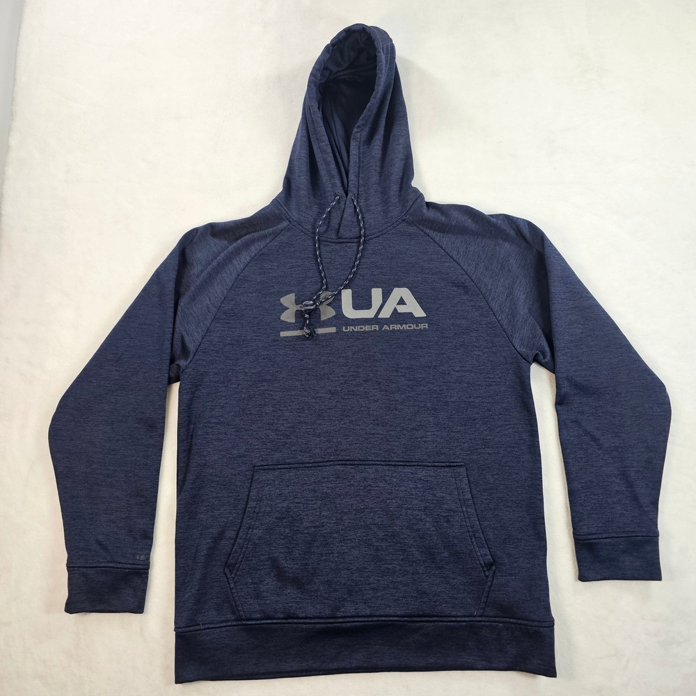 Under Armour Storm ColdGear Hoodie Navy Blue Heathered Logo Sweatshirt 1313509 S
